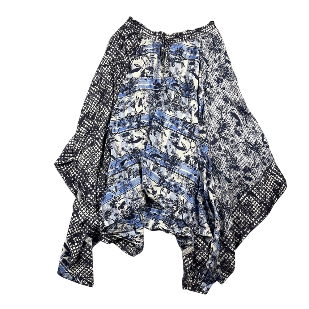 Pilcro Asymmetrical Linen Drawstring Skirt Anthropologie Blues Floral Printed M